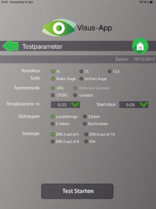 Auswahlbildschirm Visus App